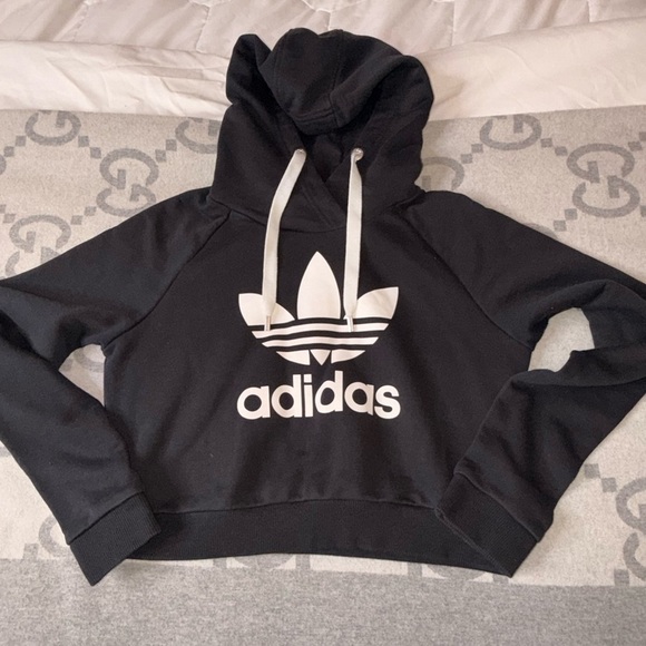 adidas Tops - Adidas Black and White Cropped Hoodie, S